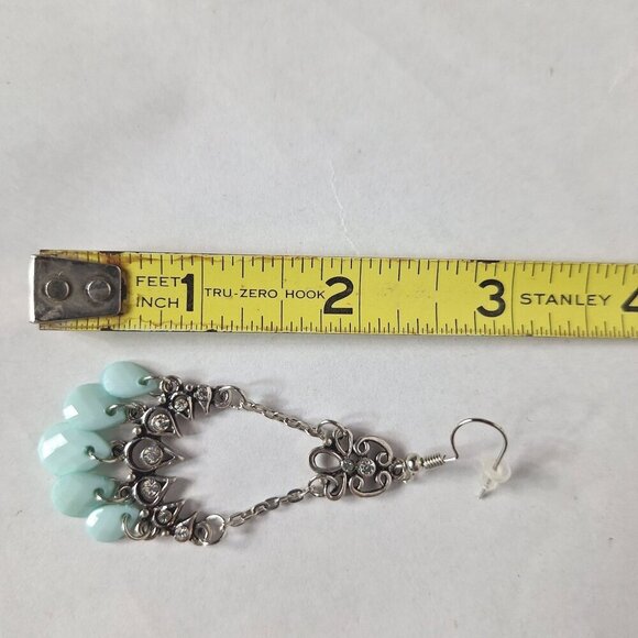 Boho Turquoise Silver Tone Dangle Earrings Southwest Womens Costume Jewelry - Picture 3 of 3